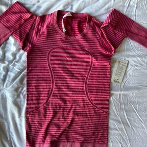 NWT Lululemon Swiftly Tech LS Crew Heathered Rumble Berry Pink Stripe sz 8